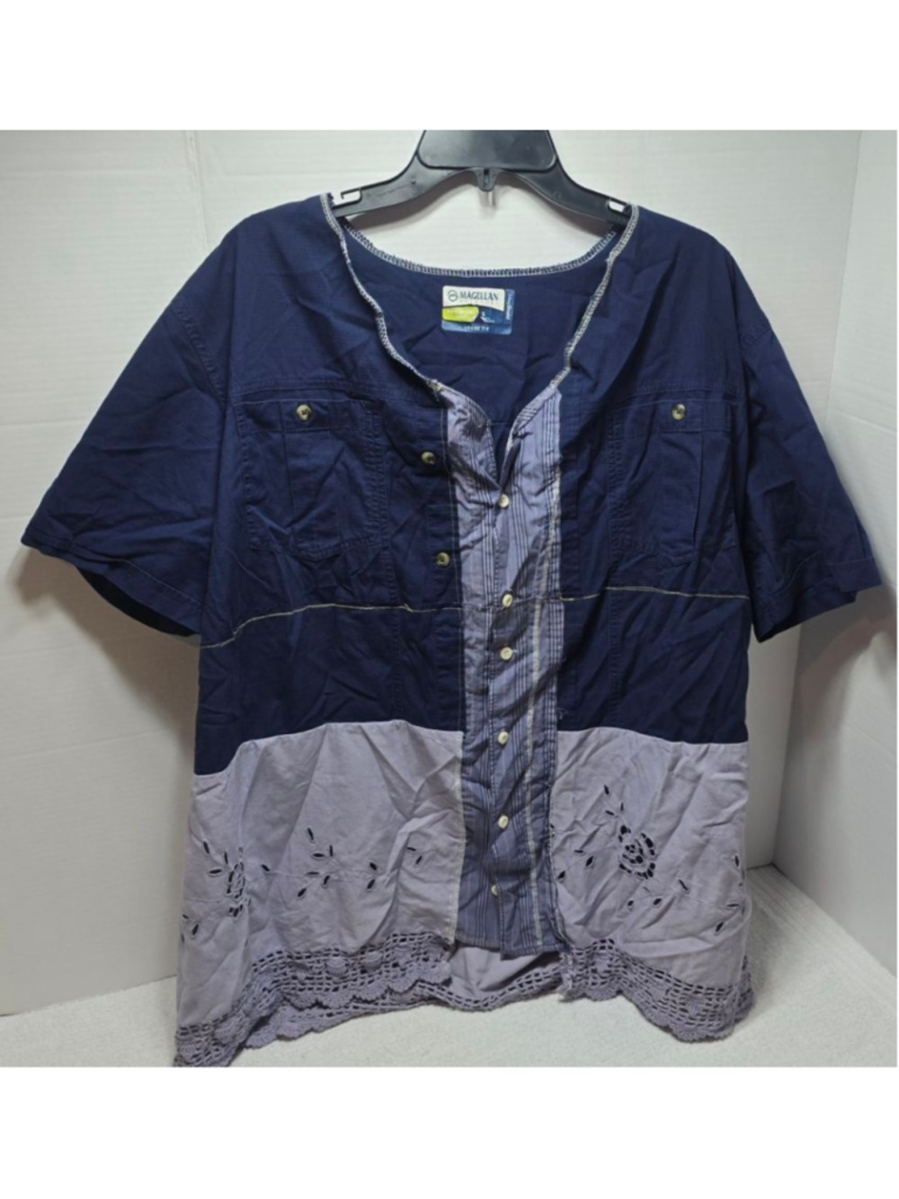 Women's Magellan Outdoors Navy Lavender Short Sleeve Tee L